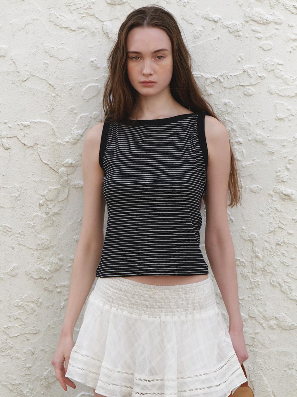 A STRIPE RIBBED SLEEVELESS TOP_BLACK