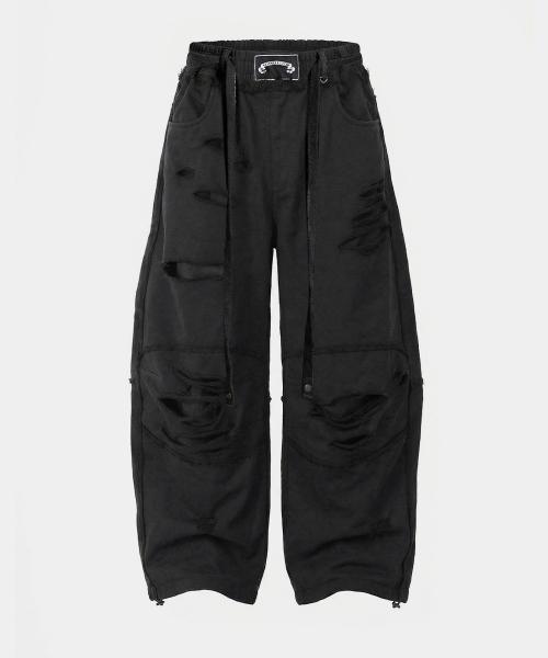 Destroyed Raw-Edge Joggers - Black