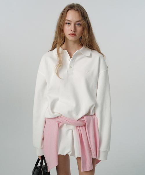 UNISEX LEATHER LOGO COLLARED T-SHIRT_UDTS5A110_WHITE