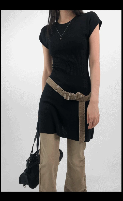 레아 반팔 캡소매 니트 미니 원피스