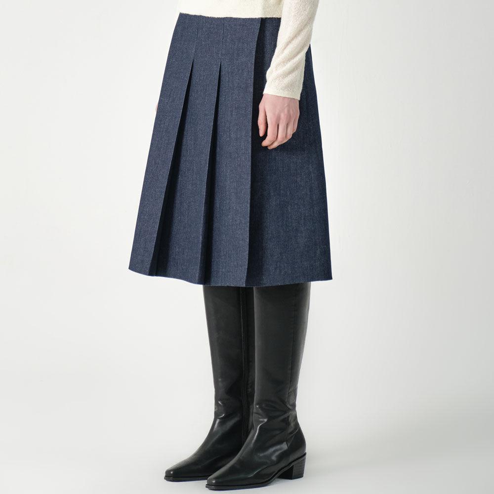 denim pleats wrap skirt