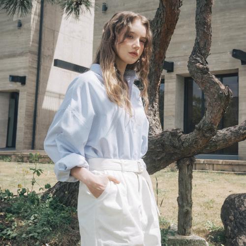 SAC 로고 오버핏 스트라이프 셔츠 스카이블루 4W2417002