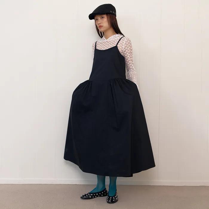 SLEEVELESS COTTON LONG DRESS_BLACK