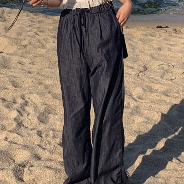 이염 없는 논페이드 생지 밴딩 와이드 팬츠