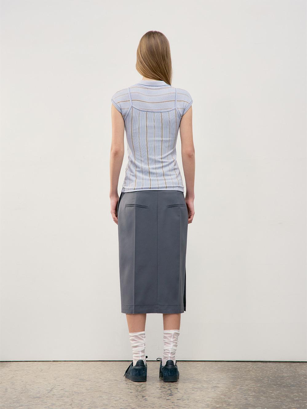 STRIPE PIQUE CAP SLEEVE KNIT TOP_BLUE