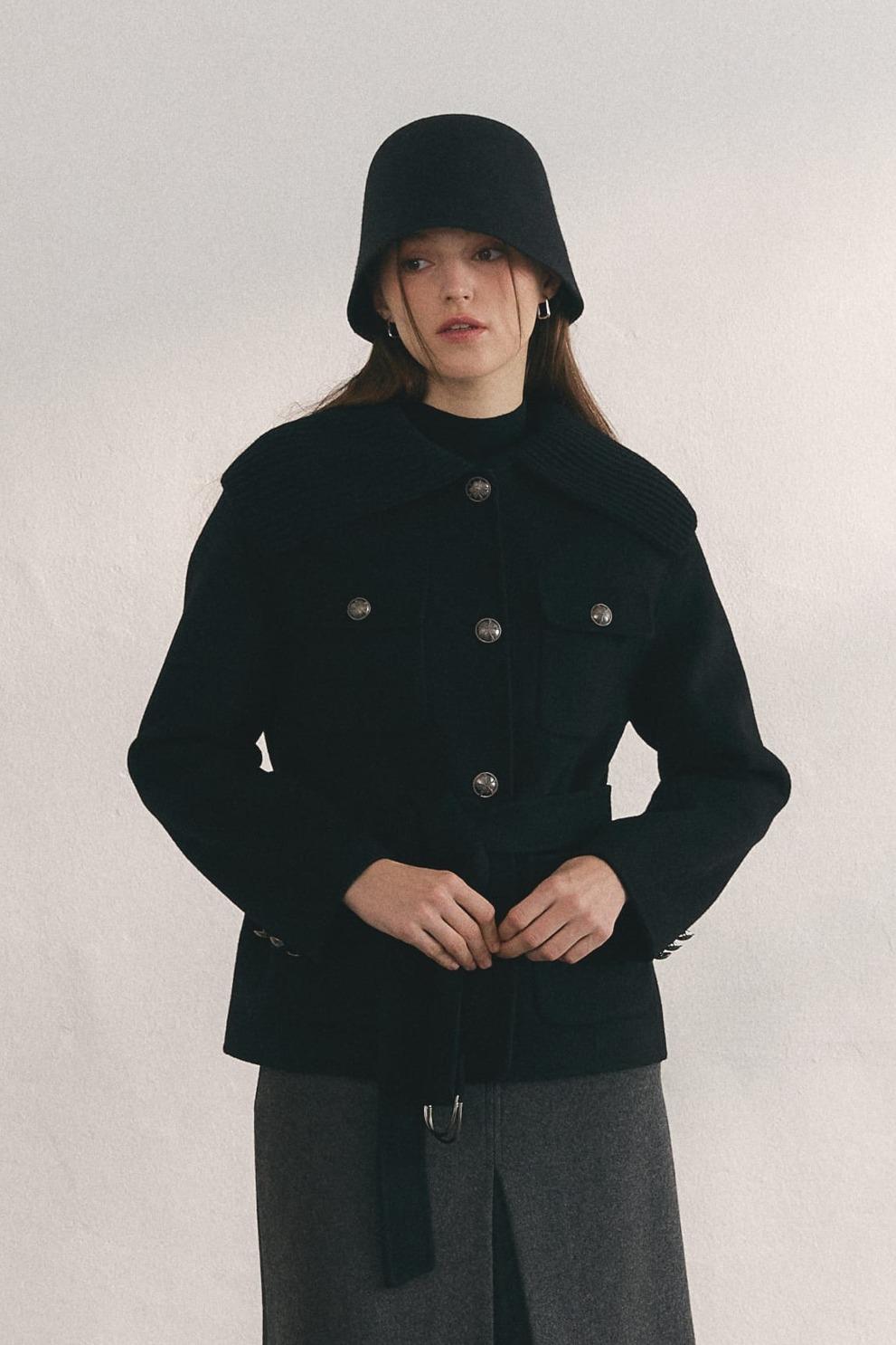 핸드메이드 니트 하프 코트 [블랙]