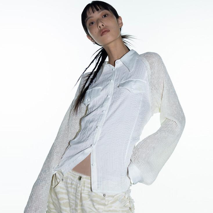 G_WRINKLE KNIT SLEEVE SHIRT / WHITE■5th Reorder■