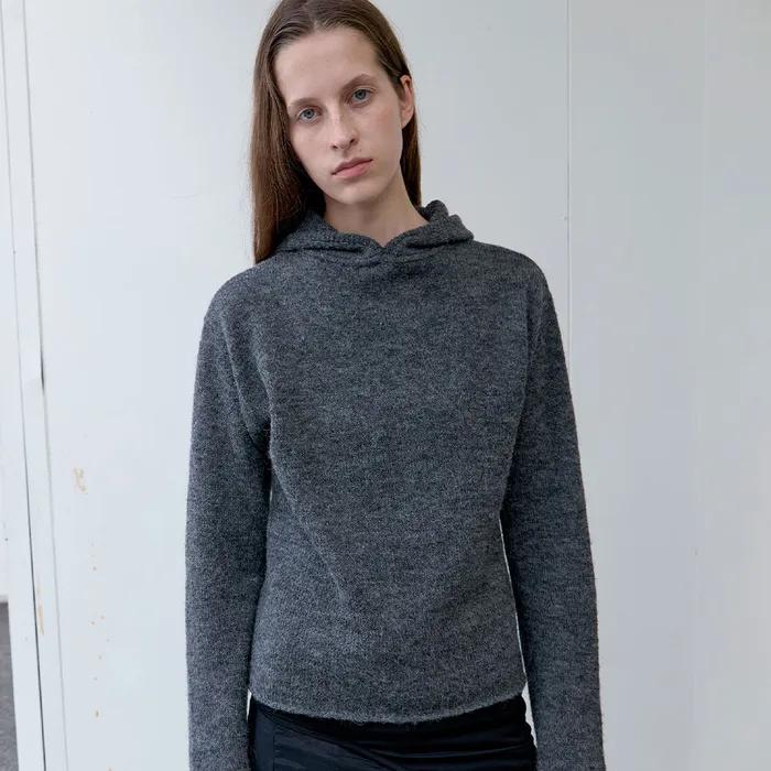 HAIRY HOODED KNIT TOP (charcoal)