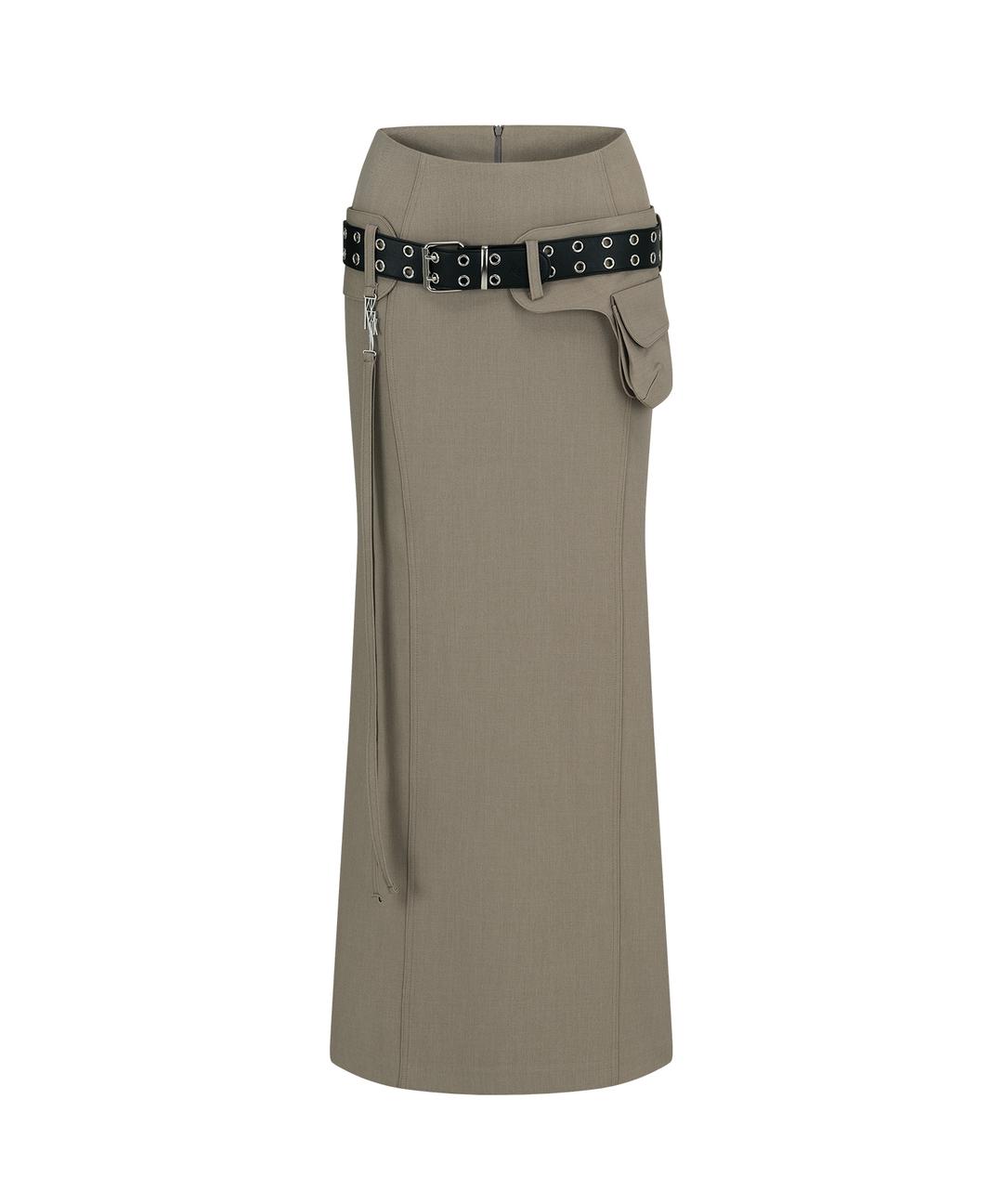 Pocket Belt Long Skirt Beige