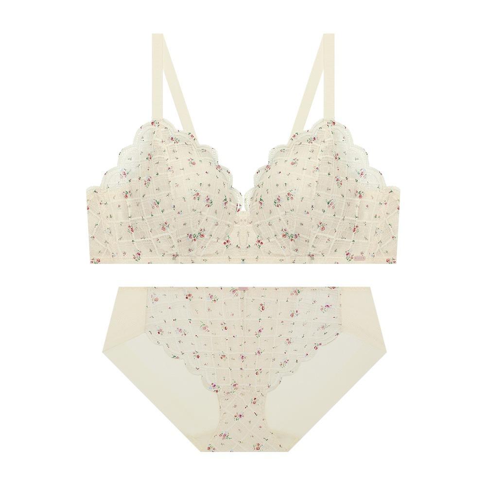 러블리 플로럴 에어 푸쉬 노와이어 브라렛 팬티 세트