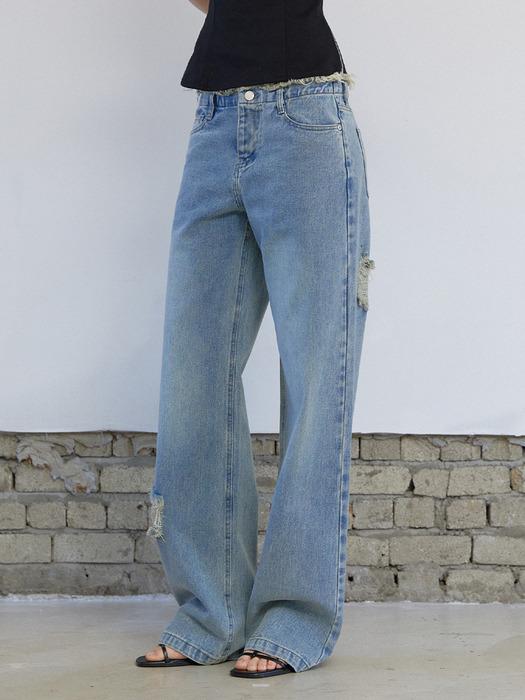 Cut Off Denim Pants Middle Blue
