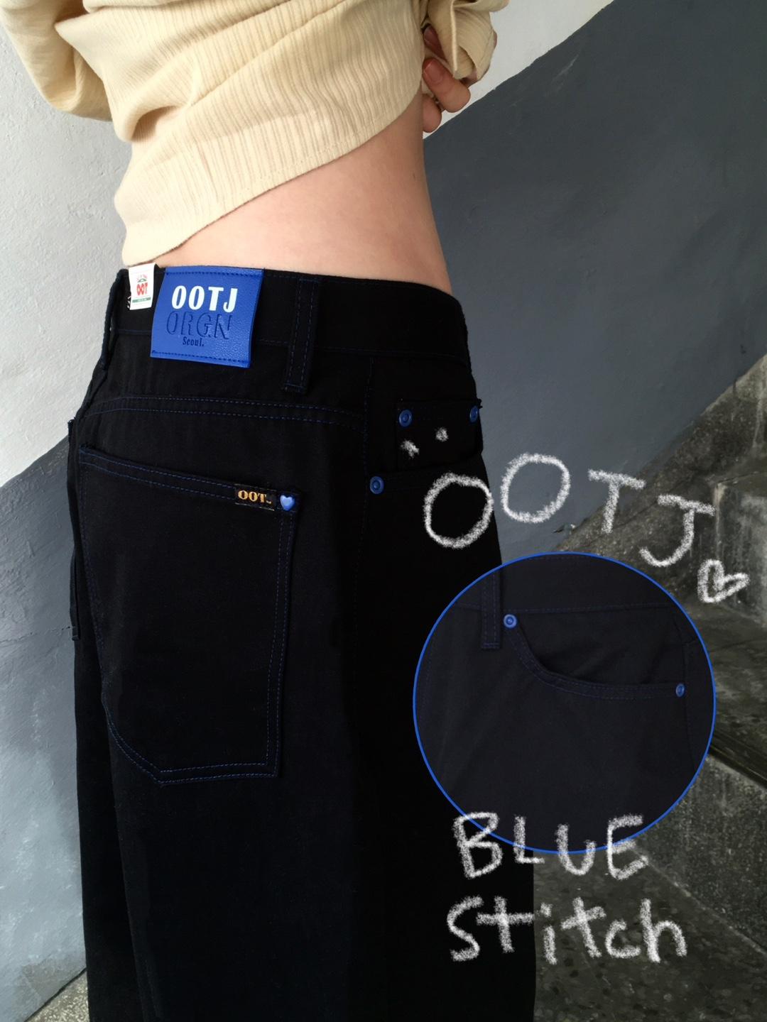 컴앤드헤이마 (OOTJ)블루 스티치 코튼 핀턱 와이드 팬츠