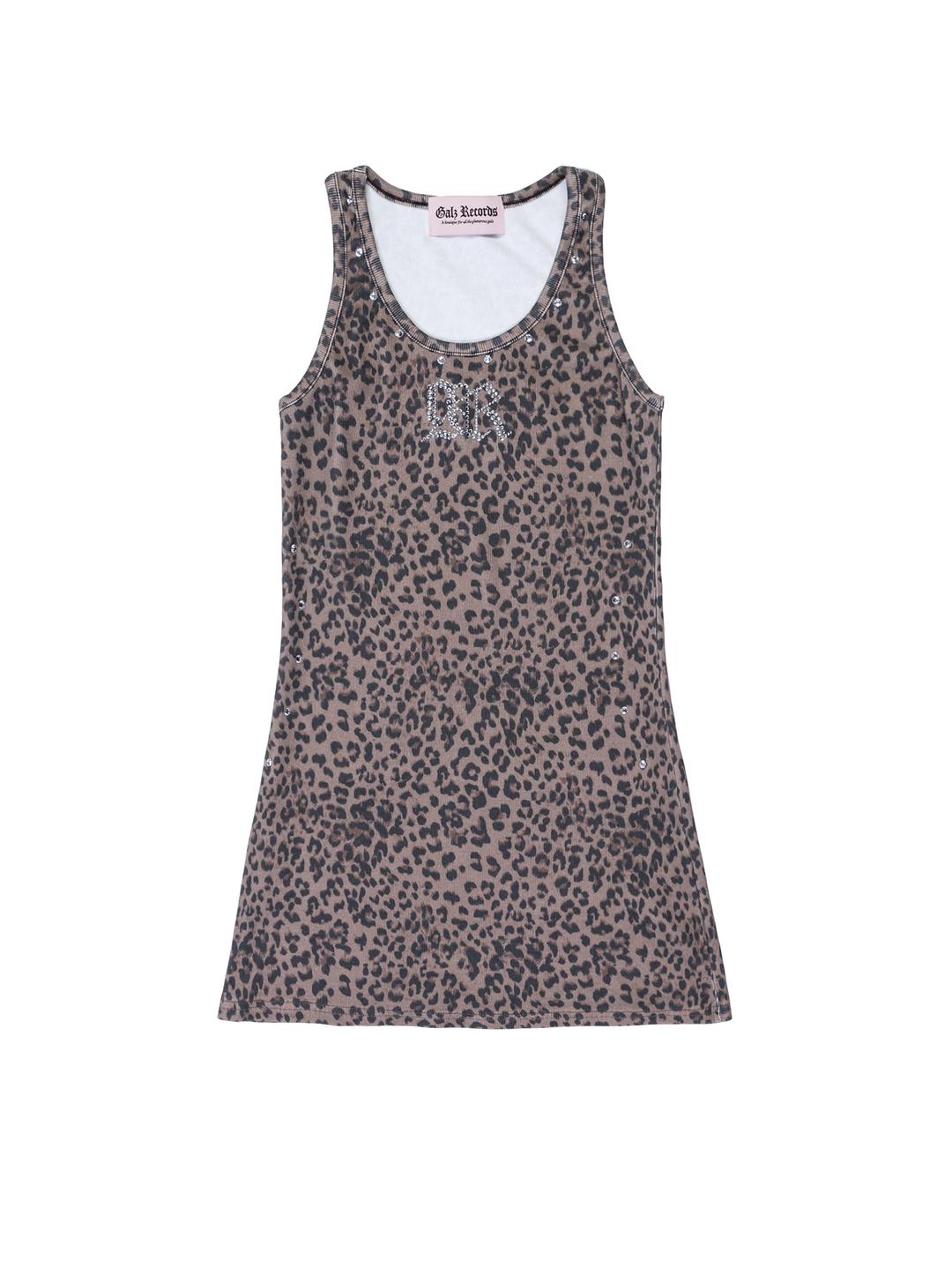 Logo rhinestone sleeveless Leopard