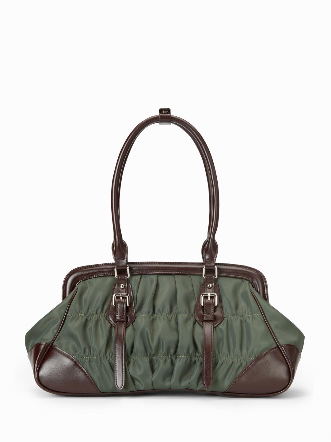 TWO-TONE NYLON & FAUX LEATHER SHOULDER BAG