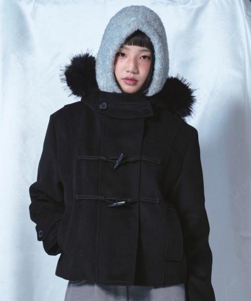 Duffel Hoodie Fur Half Coat Black