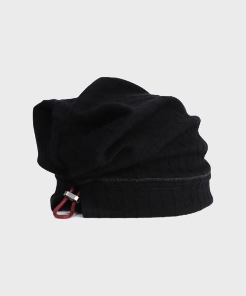 LEATHER STRING SHIRRING BEANIE-BLACK