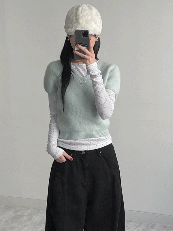 [문의폭주] 브이넥 앙고라 반팔 니트 (5C)