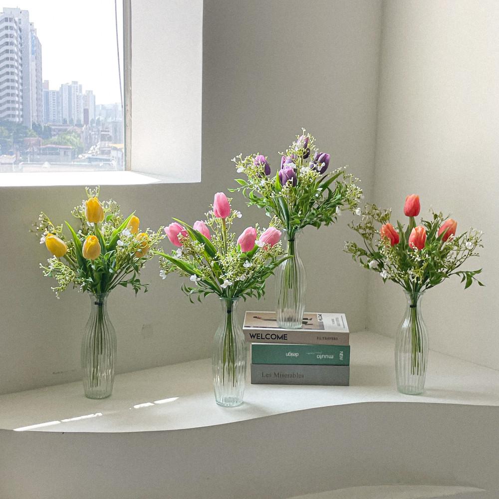 [화병세트] 파스텔튤립 안개 부쉬조화 4color  - 화사한 봄맞이 홈데코 인테리어