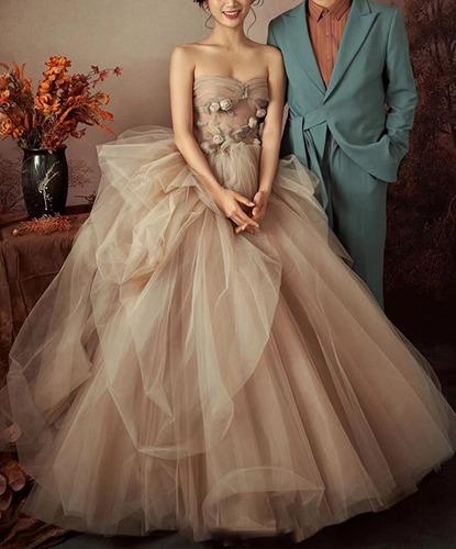 핑크베이지 빈티지 플라워 드레스 웨딩촬영 컨셉사진 교복 학생복