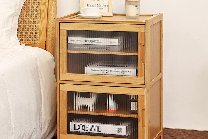 줄리아 원목 2단 협탁 침대 옆 테이블 거실 사이드 수납장 베드 서랍장 미니 침대협탁