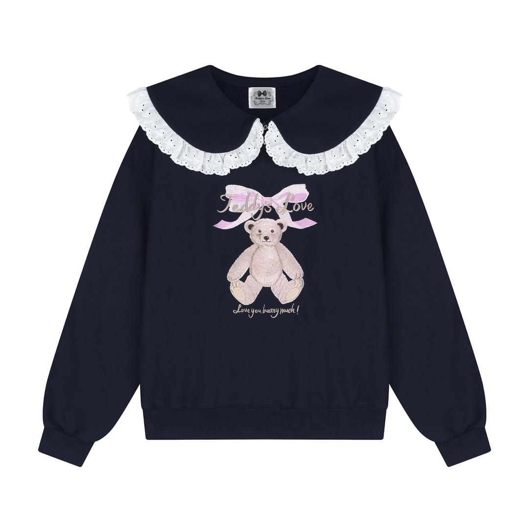 (2023 SS) Teddy’s Love Bear embroidery Lace Collar MTM (Navy)