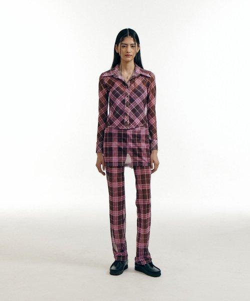 Mesh skirtpants - brown plaid