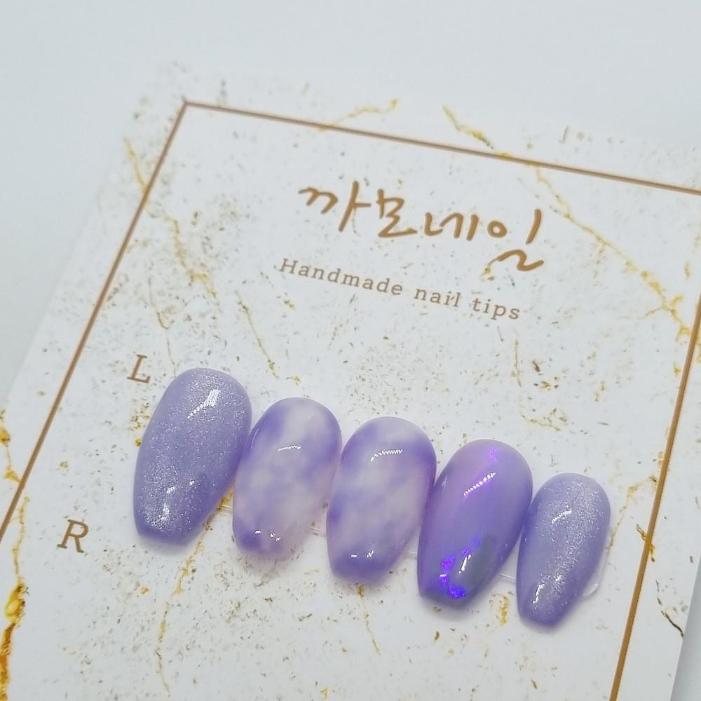 신비 퍼플 마블링 수제네일팁