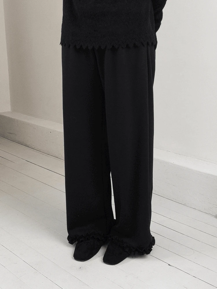 프릴 기모 밴딩 슬랙스