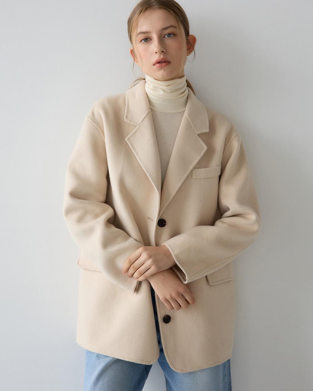 [5차 재입고] 싱글 울 하프 코트 - 버터