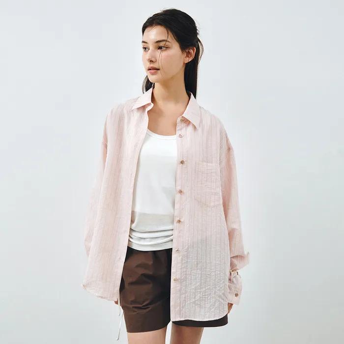 스트라이프 시스루 오버핏 셔츠 라이트핑크 [MDSH019STLPINK]