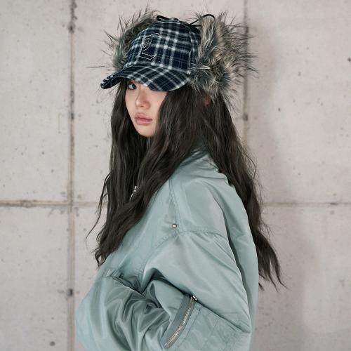 CHECK FUR EARFLAP CAP NAVY 캡 BR4AH004