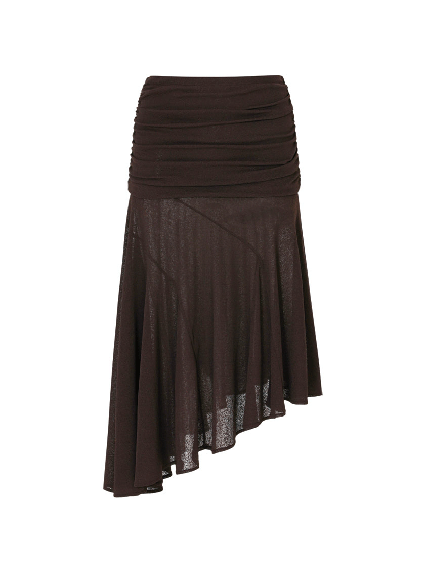 Olivia Shirring Midi Skirt (Brown)