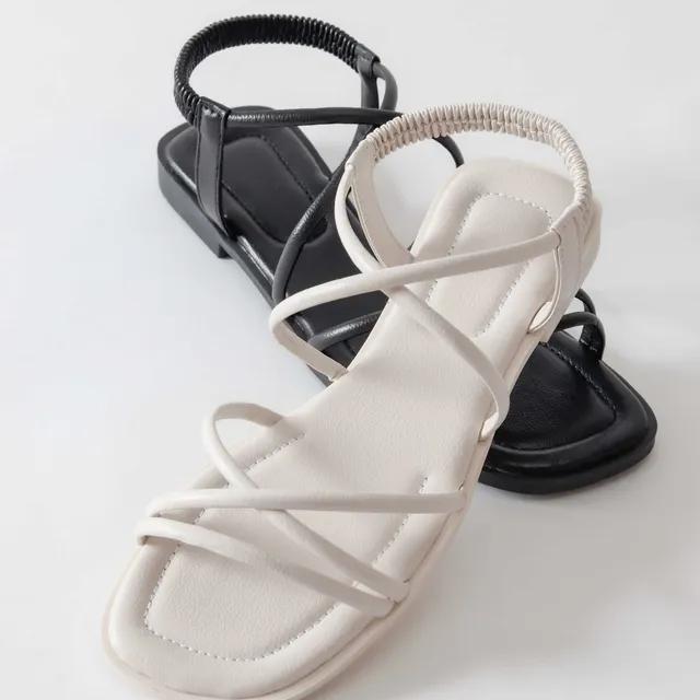 (오늘출발) 스퀘어 크로스 뒷밴딩 스트랩 플랫 샌들 1.5cm