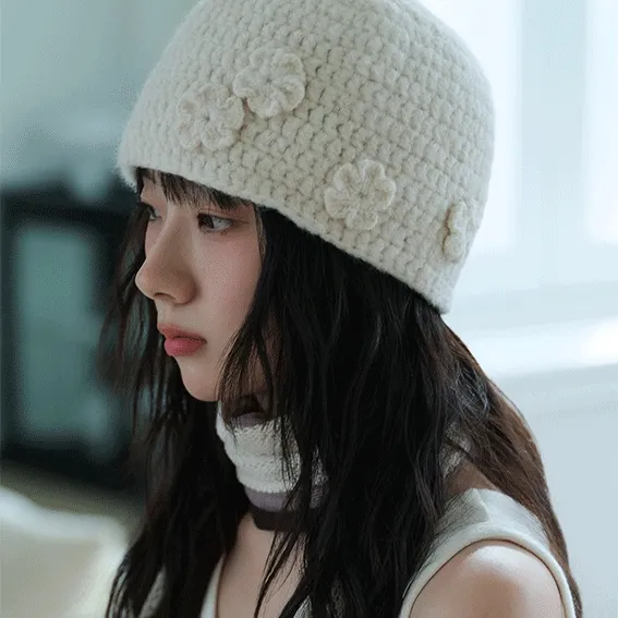 스노우 플라워 니트 비니 2color