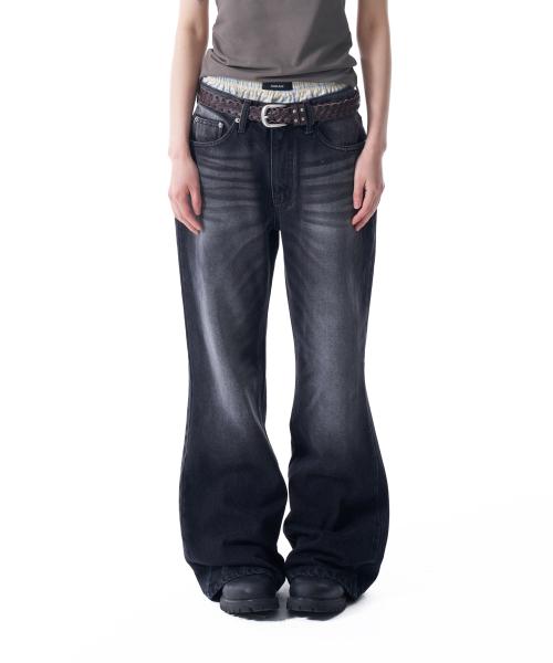 Washed Flare Denim Pants (Black)