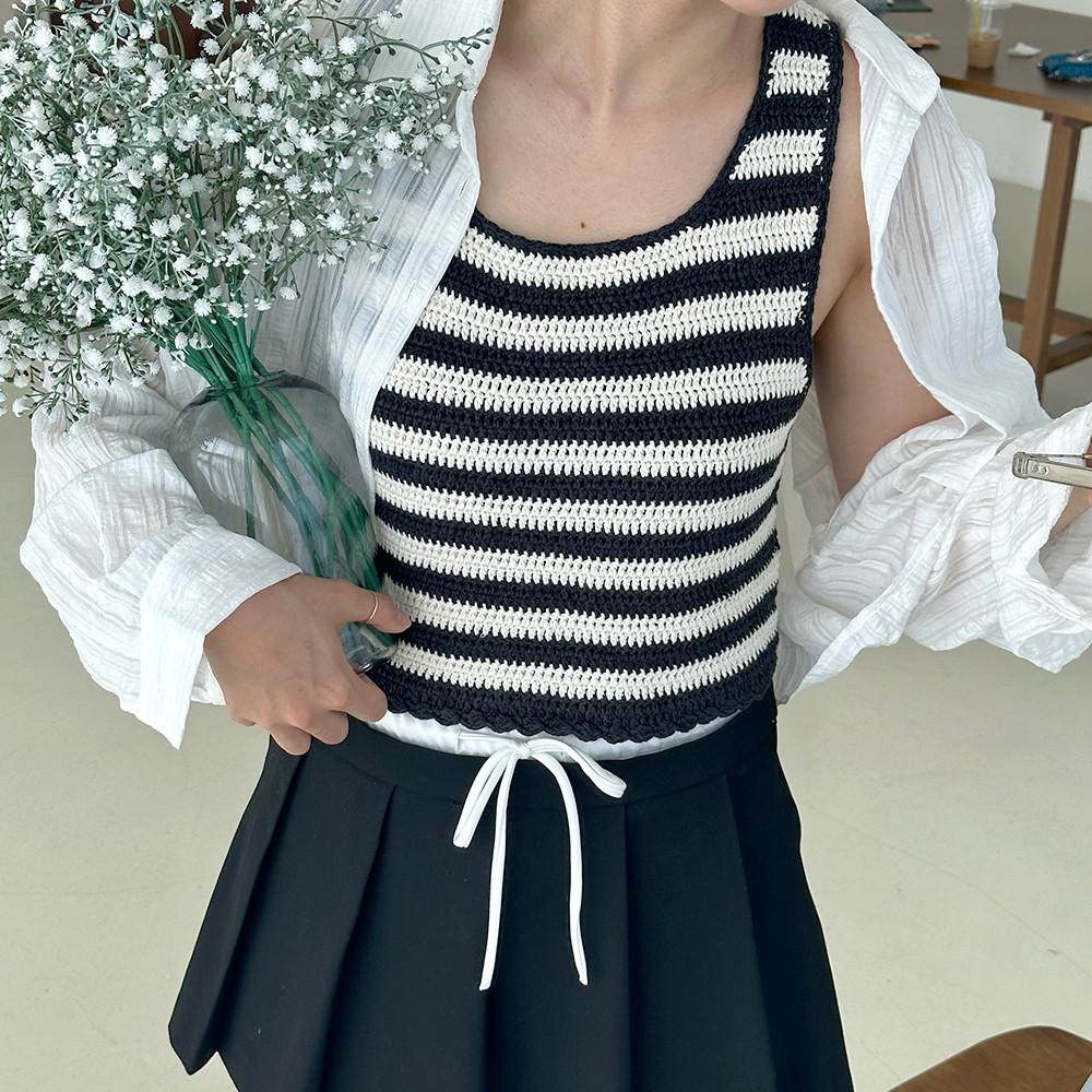 DIY키트 인센스 스트라이프 슬리브 탑 코바늘 뜨기 단가라 나시 린넨코튼실 패키지 손뜨개 뜰안 뜨개공방