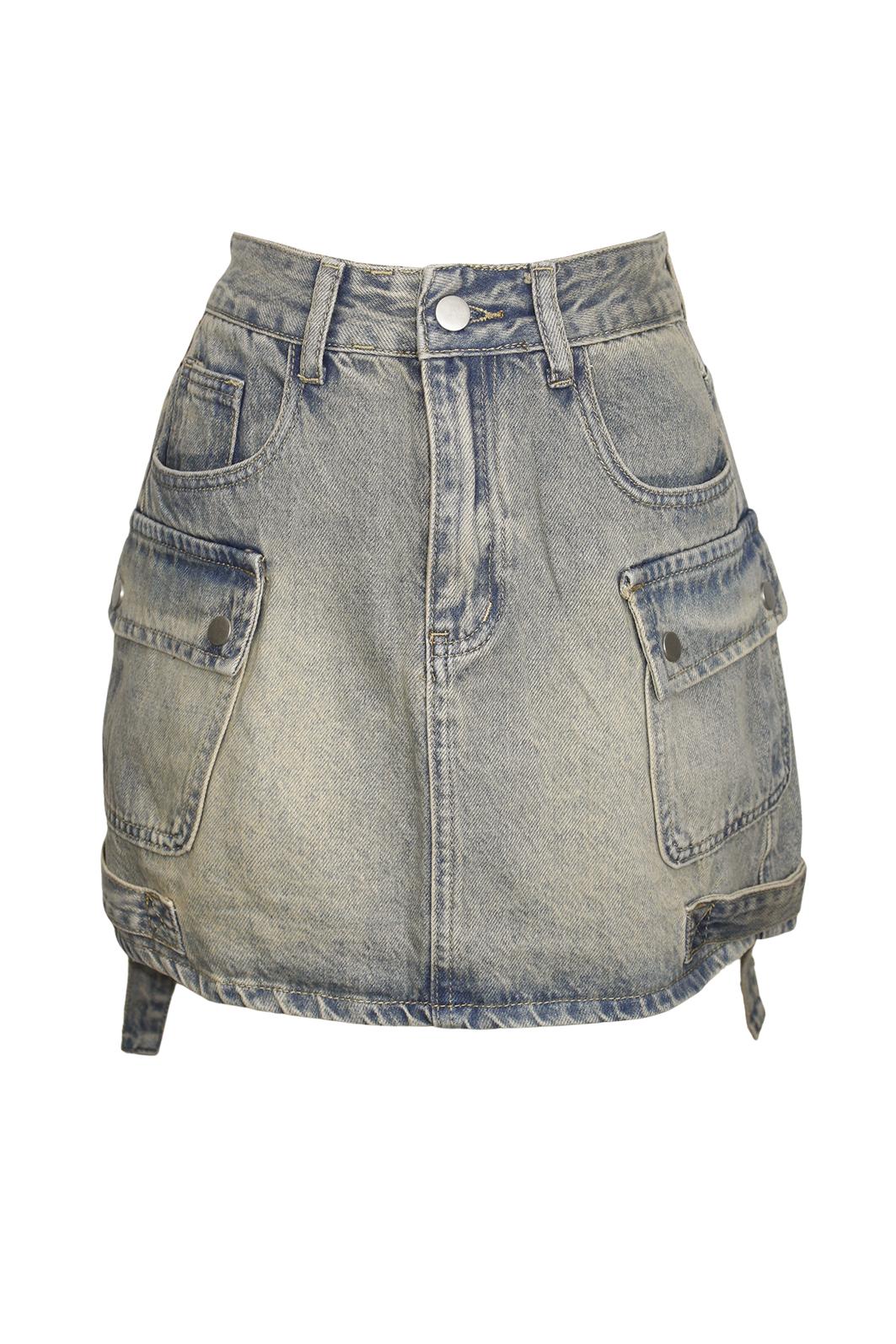 紅煙 Pocket denim cargo skirt (Denim/Beige)