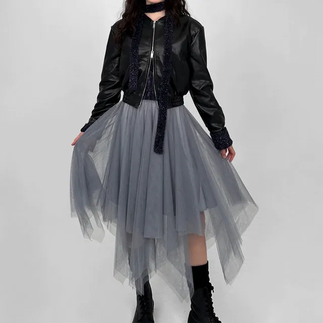 [러블리·로맨틱] 발레리나 시스루 롱 샤 밴딩 언발 스커트 2COLOR * 여리 여리 무드