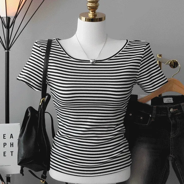 [기본핏!쫀쫀스판~기본단가라 유넥 반팔티 이너티 기본티] 하리단가라유넥반팔티