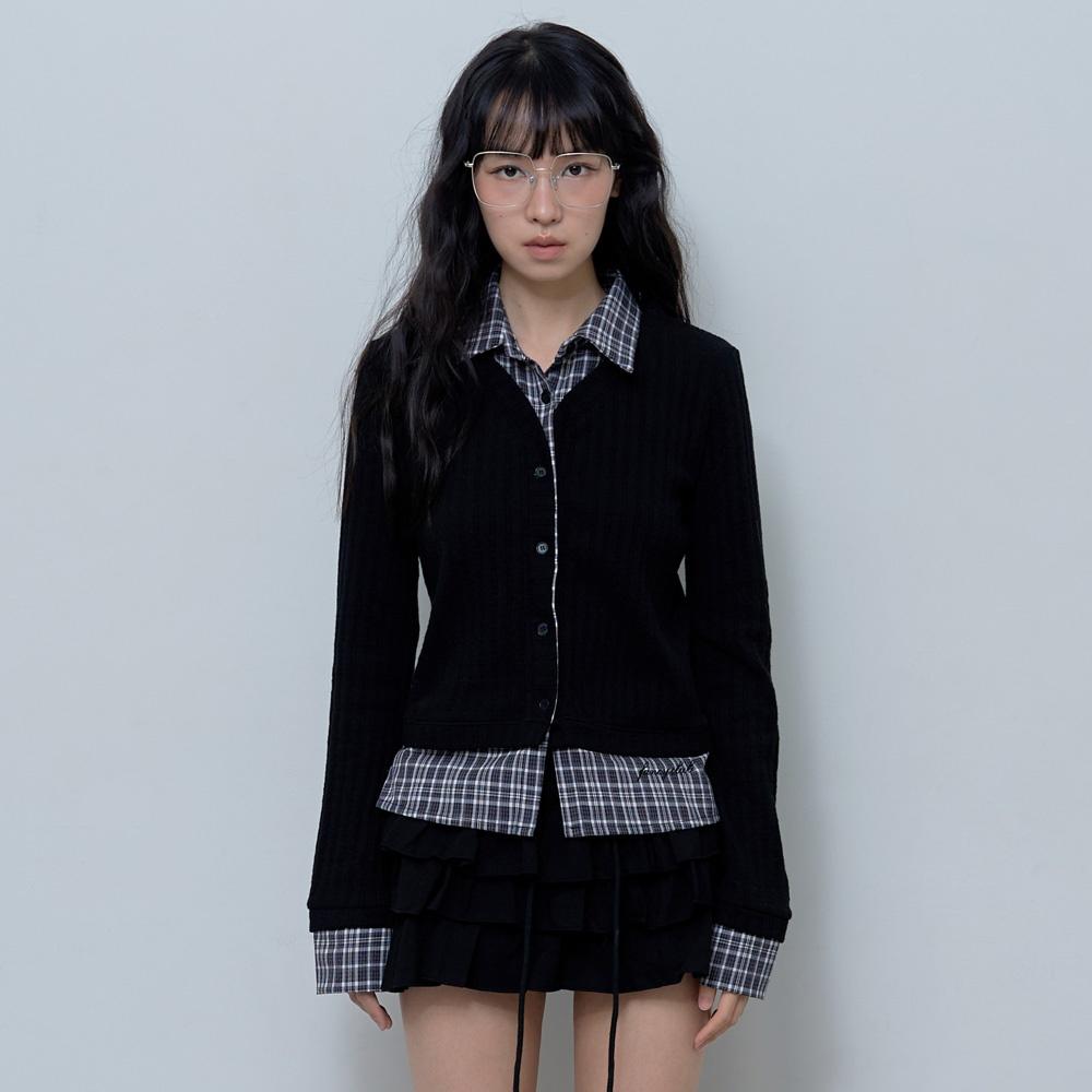 CHECK SHIRT LAYERED CARDIGAN (BLACK)_F24ZB066