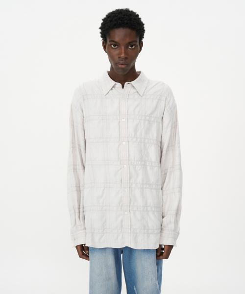울 코튼 링클 체크 셔츠 CREAM