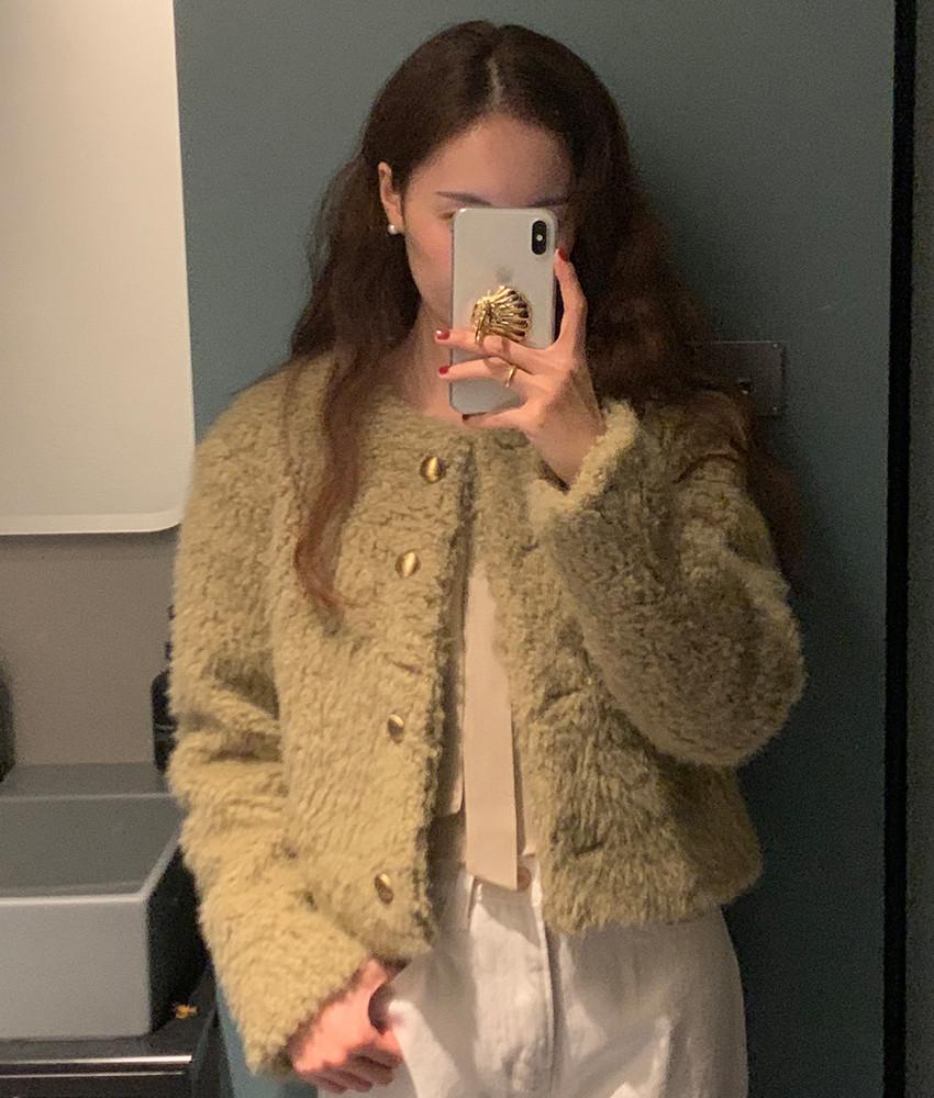 루이제 부클 퍼 크롭자켓 2color! / 부클자켓 퍼자켓 겨울자켓 노카라자켓 크롭자켓