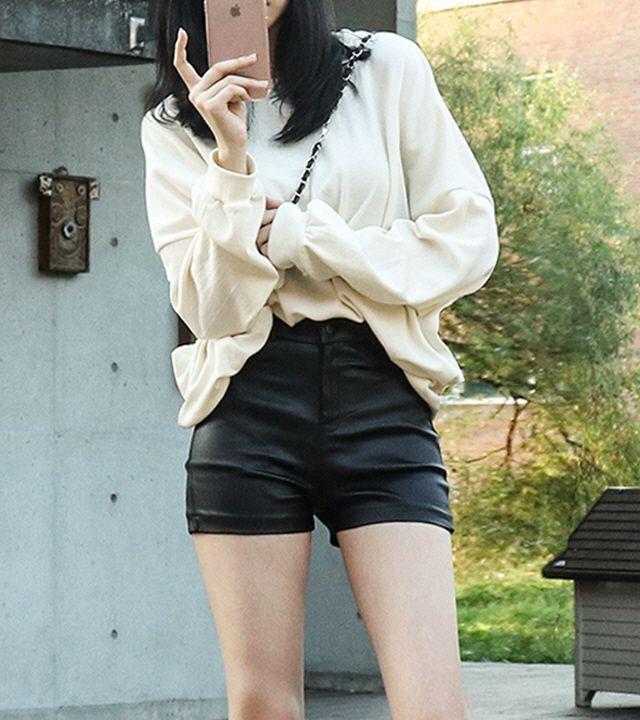 스판 가죽 레자 반바지 하이웨스트 코팅 블랙 반바지 핫팬츠 3부 숏팬츠 org-반-1301