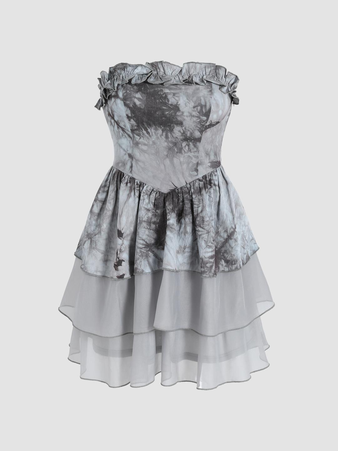 Strapless Tie Dye Tiered Dress