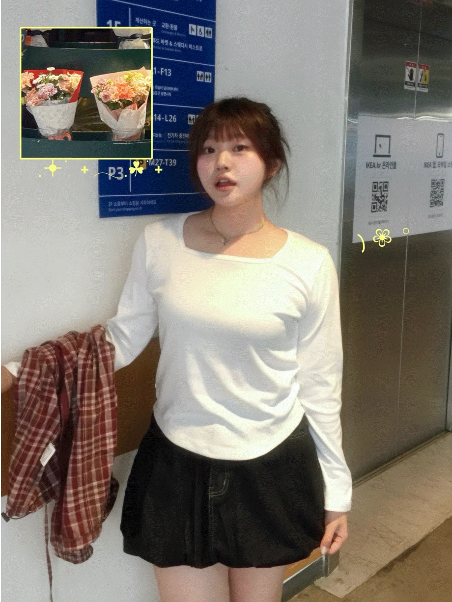 [#Bade/2사이즈/무료배송] 로티 스퀘어넥 기본 굴림 긴팔 티 (3 color)