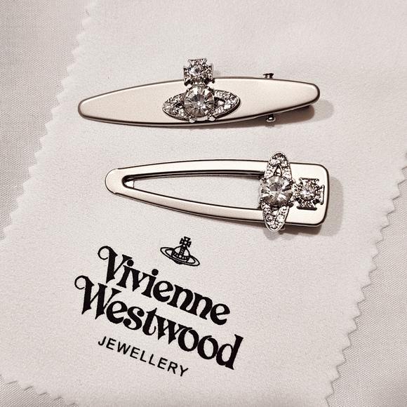 Vivienne Westwood metal silver Ismeme logo alligator hair clip set of 2 - silver