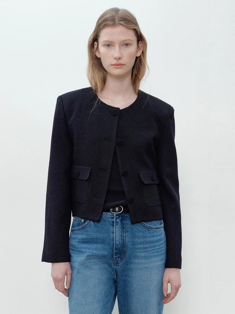 the margot - POCKET TWEED JACKET (BLACK)