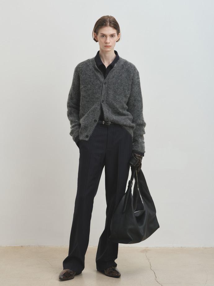 (W) WOOL AND MOHAIR RIBBED MESH CARDIGAN_ MELANGE GREY