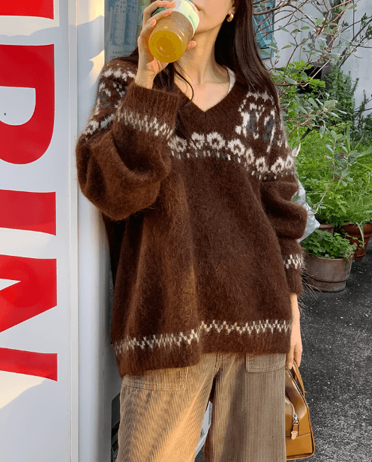 [키드모헤어] 노르딕 브이넥 니트 (3colors)