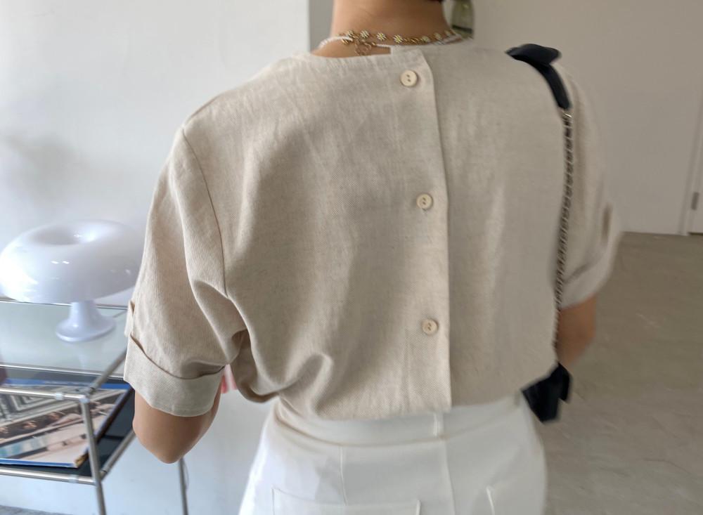 [시즌오프할인]아미 소매 롤업 코튼 셔츠 블라우스 오트밀/네이비